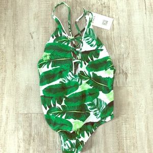 Green leaf one piece bathing suit